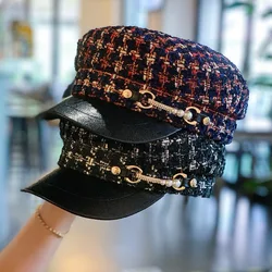 Retro Pearl Buckle Women Beret Autumn Winter Fashion Rhinestone Letters Casual Shopping Women Hats Artist Octagonal Hat Girls