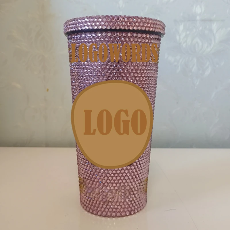 Luxuriöser, mit Strass besetzter Edelstahl-Strohhalmbecher, funkelnde 500-ml-Thermoskanne aus Glas mit Strasssteinen, modische Kaffeetasse – Detail 11
