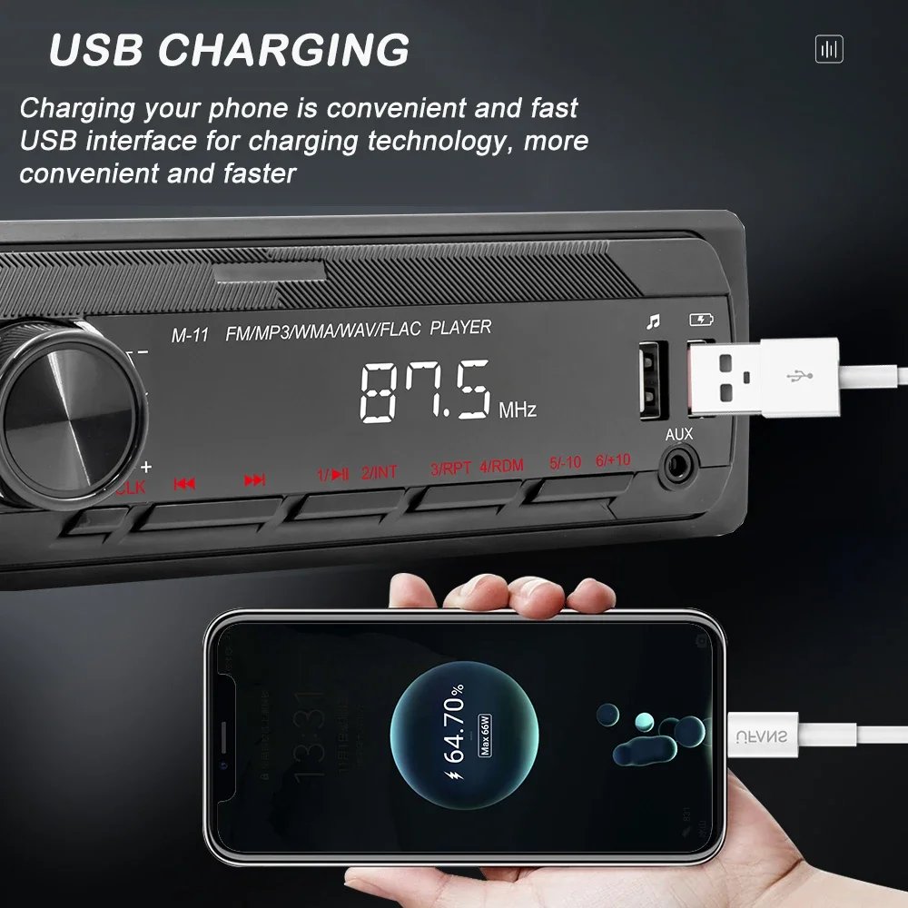1 DIN Car MP3 Player Car Radio Stereo Player Digital Bluetooth5.0 Al voice FM Music USB with Remote Control Dash AUX Input