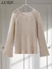 Fashion Women's Sequins Knit Hollow Out Pullovers Loose O-neck Long Sleeve Female Sweaters 2025 Spring Lady Shinny Chic Shirts 5