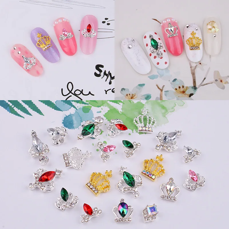

100pcs Nail Art 3D Crown Rhinestone Charms Metal Decoration with Rhinestone Crown Deco with Pearls and Rhinestone Decoration,H