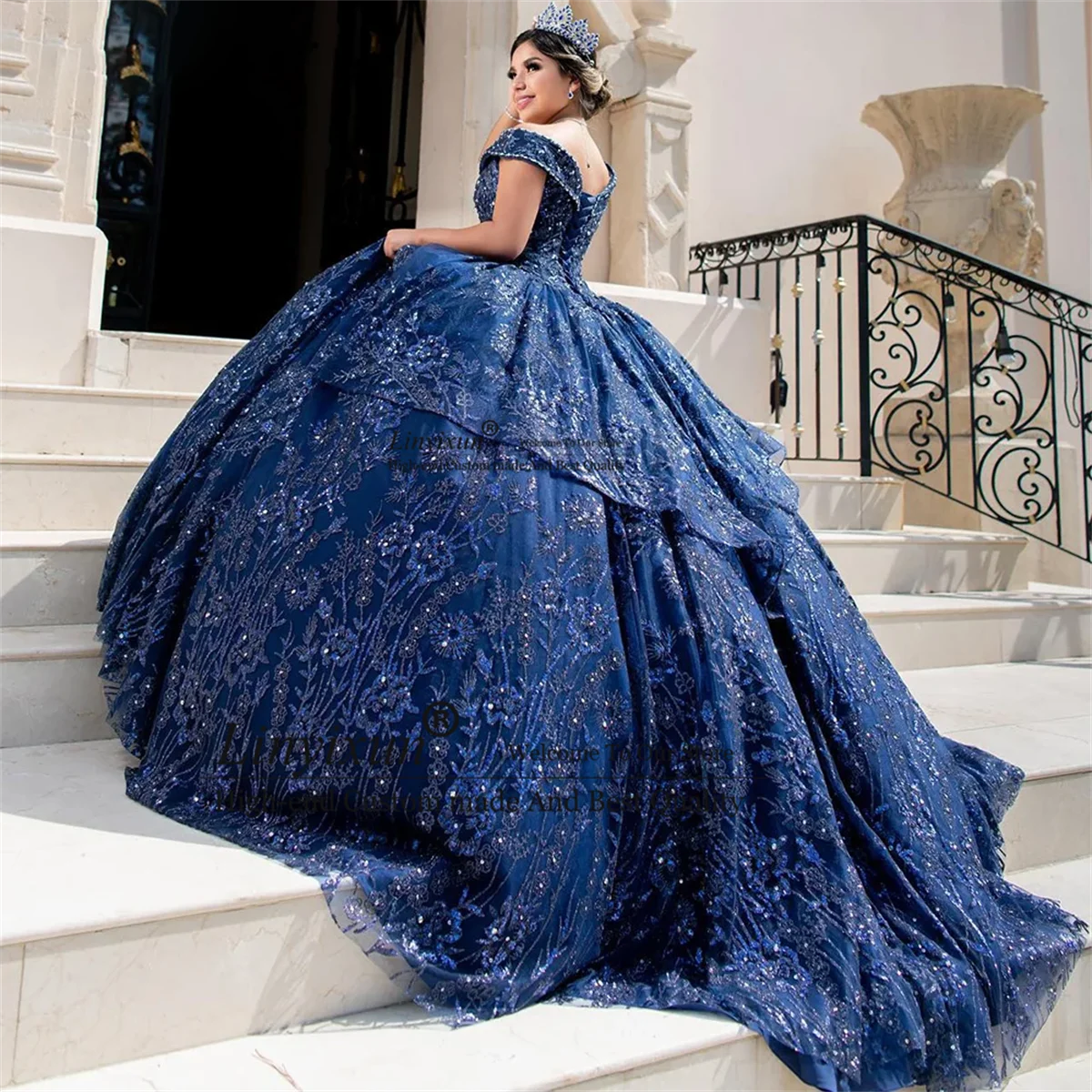 Mexico Quinceanera Dresses Glitter Crystal Sequined Ball Gown Off The Shoulder Beading Corset Vestidos De 15 16 A&ntilde;os