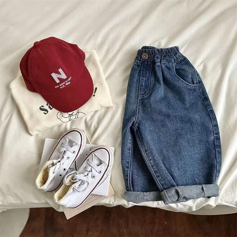 2026 Frühling Sommer Kinderkleidung Mädchen Jeans Baumwolle Locker Sitzende Baby Jungen Haremshosen 1-7 Jahre Kleinkinder Lässige Denim-Hosen – Detail 4