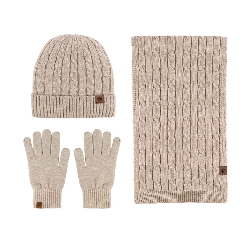 3PCS Winter New Knitted Hat Scarf and Gloves Three-piece Set Winter Women's Cold-proof and Warm Scarf Three-piece Set for Men