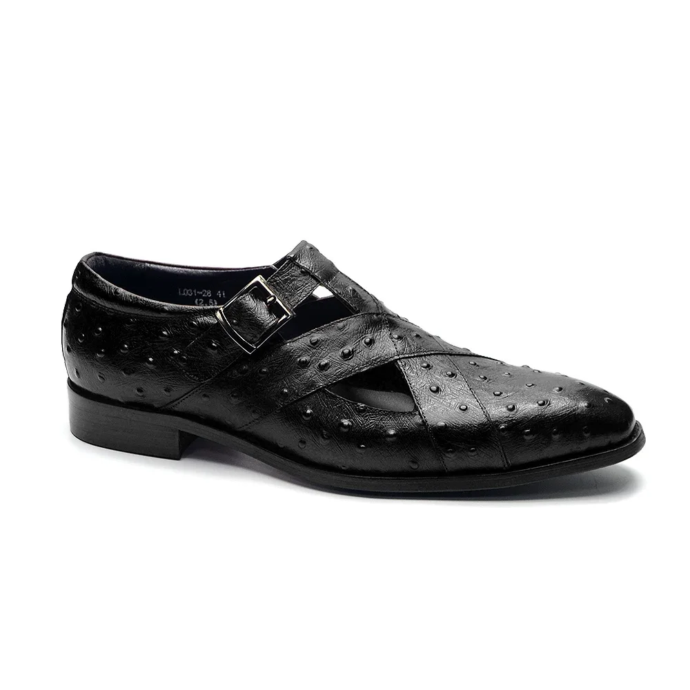 Sandals Men Rome Style Genuine Cow Leather Summer Buckle Strap Hollow Out Casual Business Wedding Dress Open