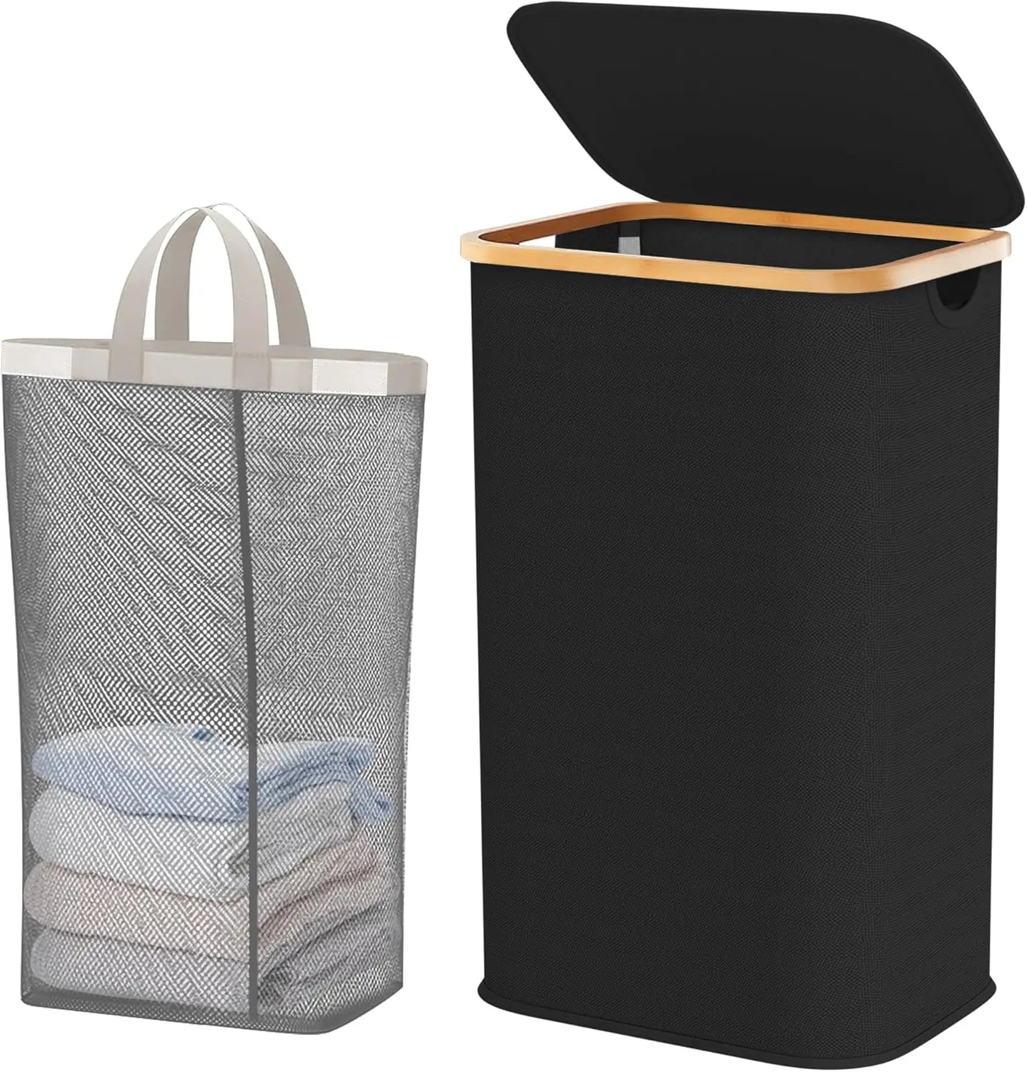 Laundry Hamper with Lid, Large Basket for Laundry, 150L Laundry Hamper with 2 Sections, Removable Inner Bags, Handles, Dirt