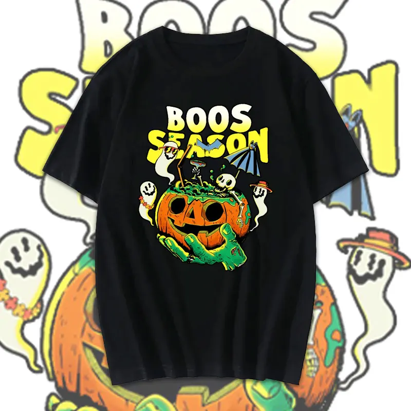 

Boos Season Pure Cotton T Shirt Halloween Pumpkin Graphic T-shirt Men's and Women's Tees Fashion Harajuku Unisex Streetwear