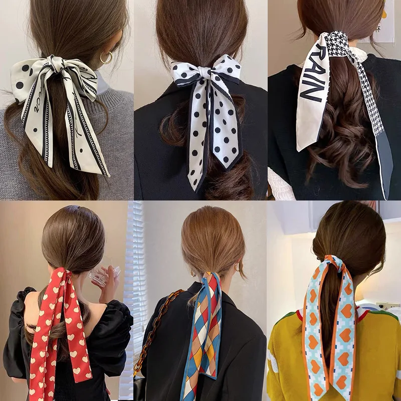 

Silk Scarf French Retro Hair Accessories Headband Female Internet Celebrity Bow Tie Headband Bow Hair Tie Headband