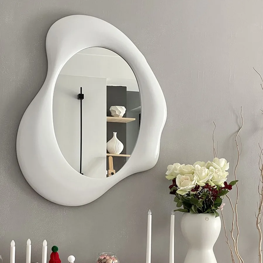 

Aesthetic Mirror Decoration Wall Lace Shower Bedroom Mirror Ornament Desk Wavy Pocket Nordic Bathroom Girls Espelho Room Decor