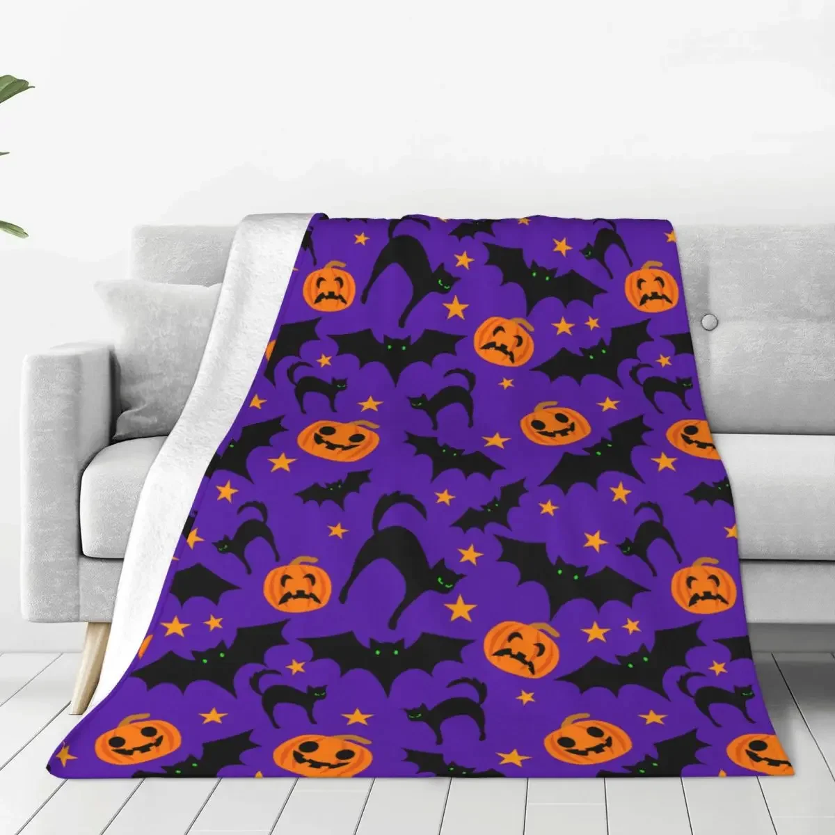 

Halloween Pumpkins Bats Witch Cats Blankets Coral Fleece Plush Spring Autumn Portable Thin Throw Blankets for Bed Bedroom Quilt