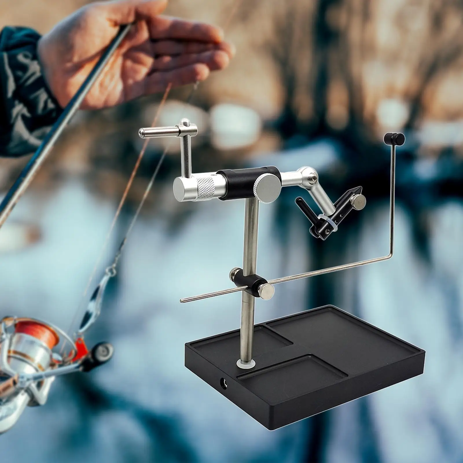 Fly Tying Vise and Pedestal Bobbin Threader Portable Practical, Rotating Fishing Tying Tool Lure Making
