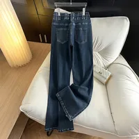 155Kg Plus Size Women's Spring Autumn Jeans High Waisted Casual Loose Flared Denim Pants Blue 5XL 6XL 7XL 8XL 9XL - Image 3