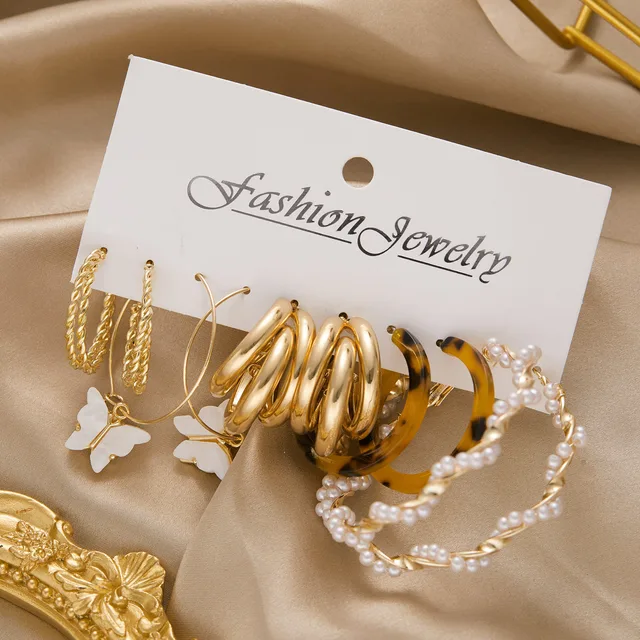 Korean Trendy Geometirc Butterfly Pearl Earrings Set For Women Resin Acrylic Star Heart Round Hoop Earrings Brincos Jewelry Gift ER22Y0081