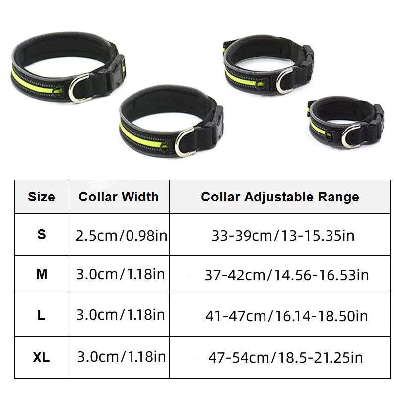 Outdoor Reflective Nylon Pet Dog Collars With ID Tag Hanging Hole Adjustable Black Green Night Safety Glowing Collar For Dogs