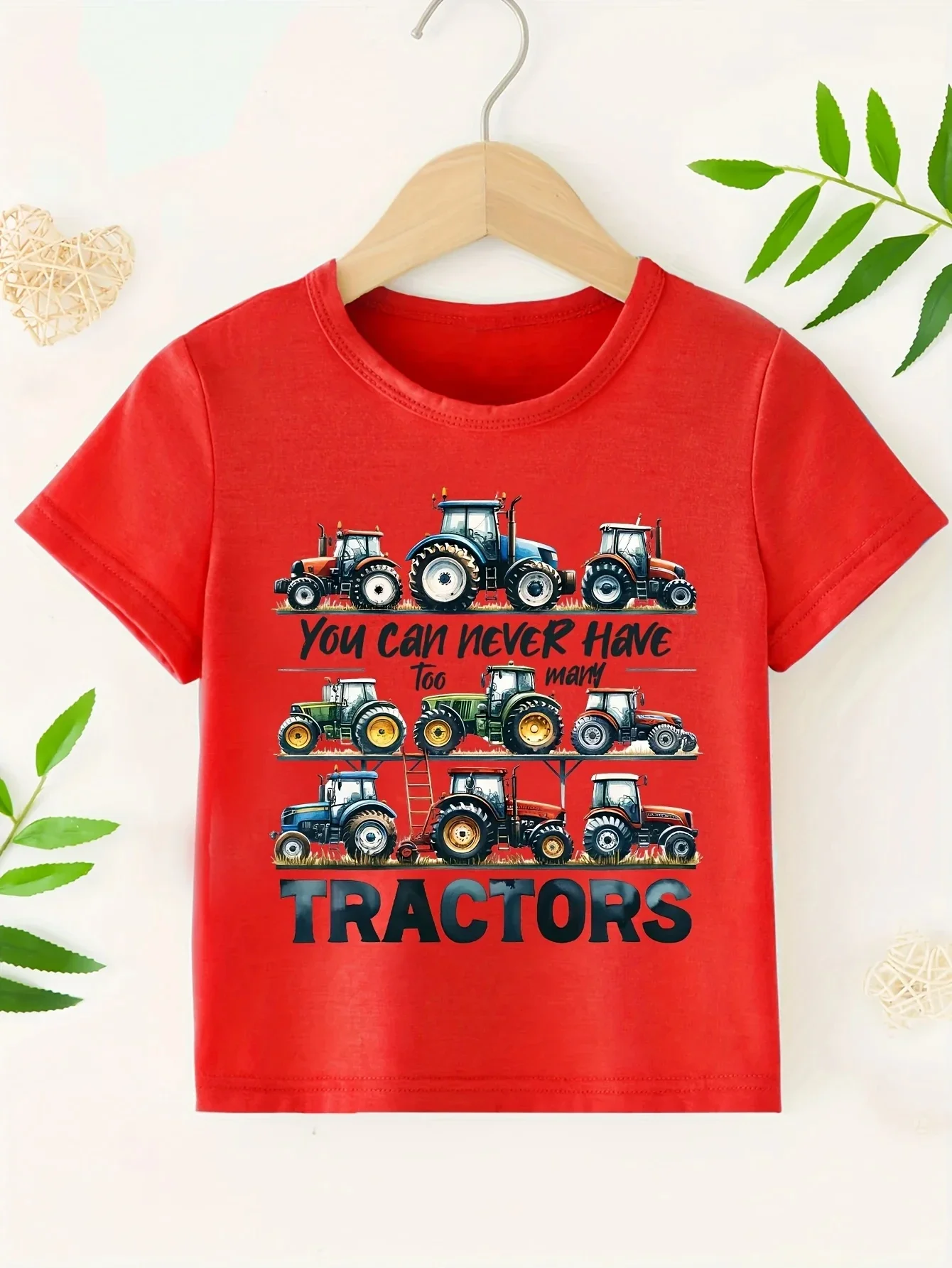 Summer Tractor Print Pattern Boys Girls Short Sleeved Children's T-shirt Round Neck Breathable Comfortable Casual T-shirt 5