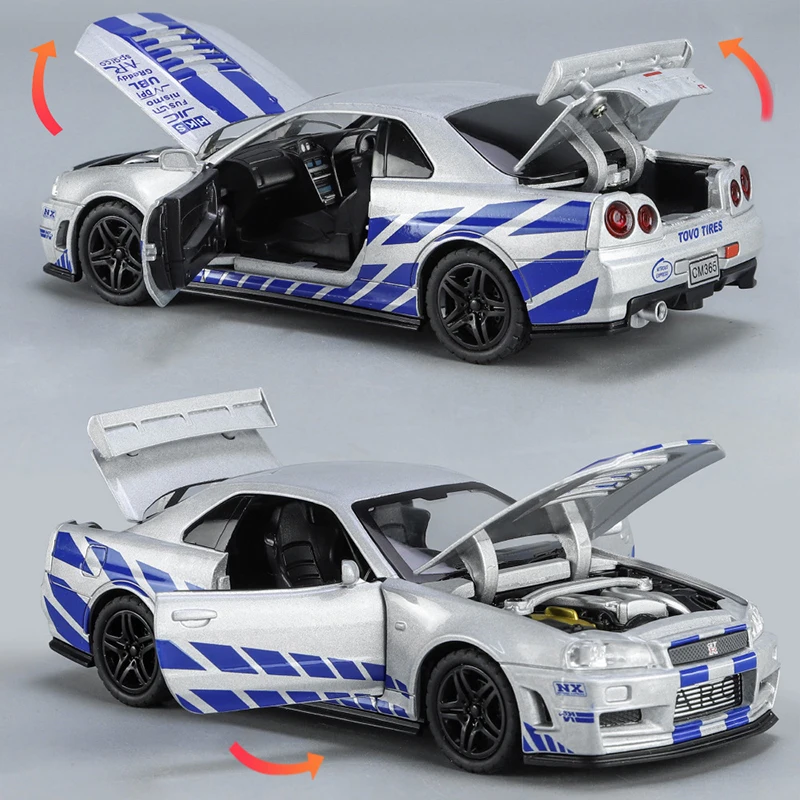Diecast Car Toys 1:32 GTR R34 SKYLINE Alloy Simulation Model For Children Boy