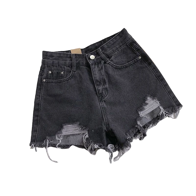 Korean Denim Shorts Women Summer Fashion Casual High Waist Ripped Jeans Pocket Tassel Y2K Hot Pants Streetwear Blue Trousers