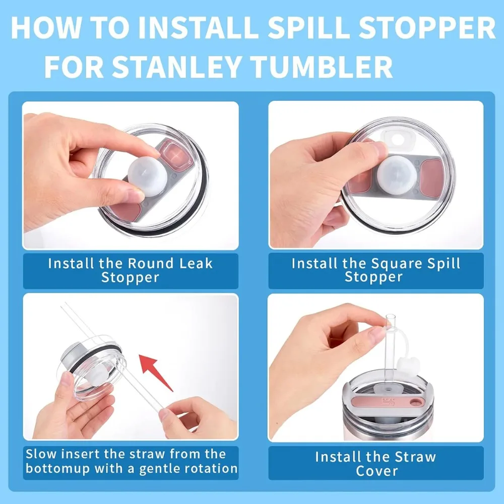 Description Picture 3 of item6pc Silicone Spill Proof Stopper for Stanley Cup 2.0 40oz/30oz Tumbler Reusable Straw Cap Leakproof Plug Set Drinking Accessorie