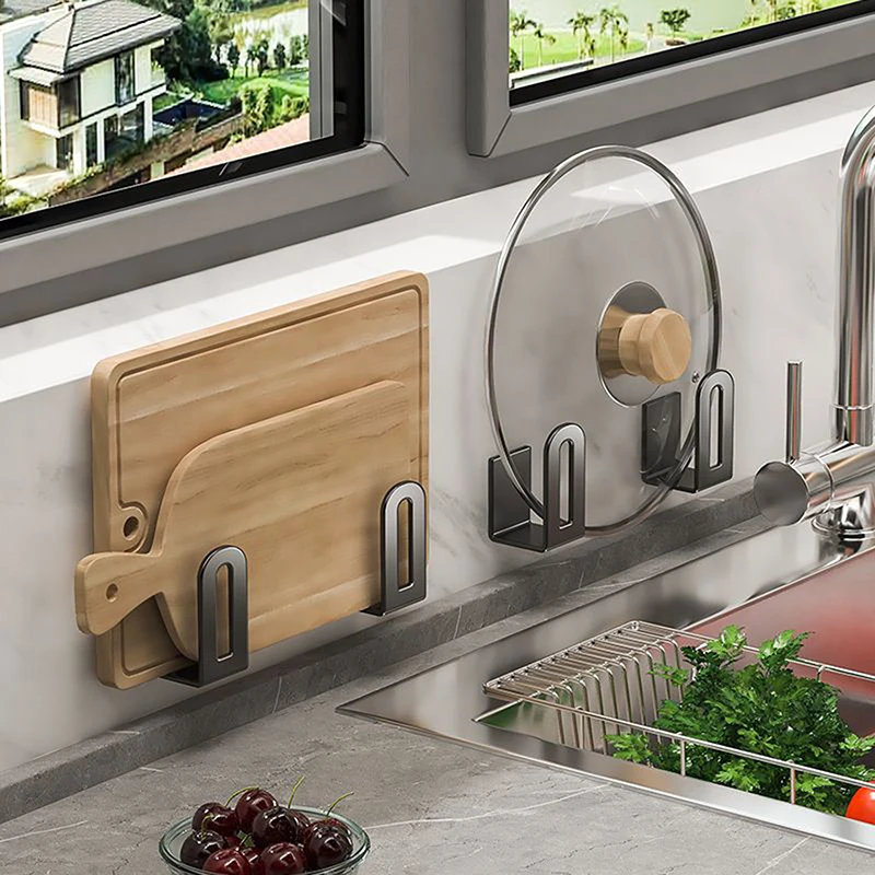 2Pcs/set Cutting Board Pot Cover Rack Sink Sponge Organizer Bathroom Multifunctional Wall Mounted Stainless Steel Kitchen Shelf