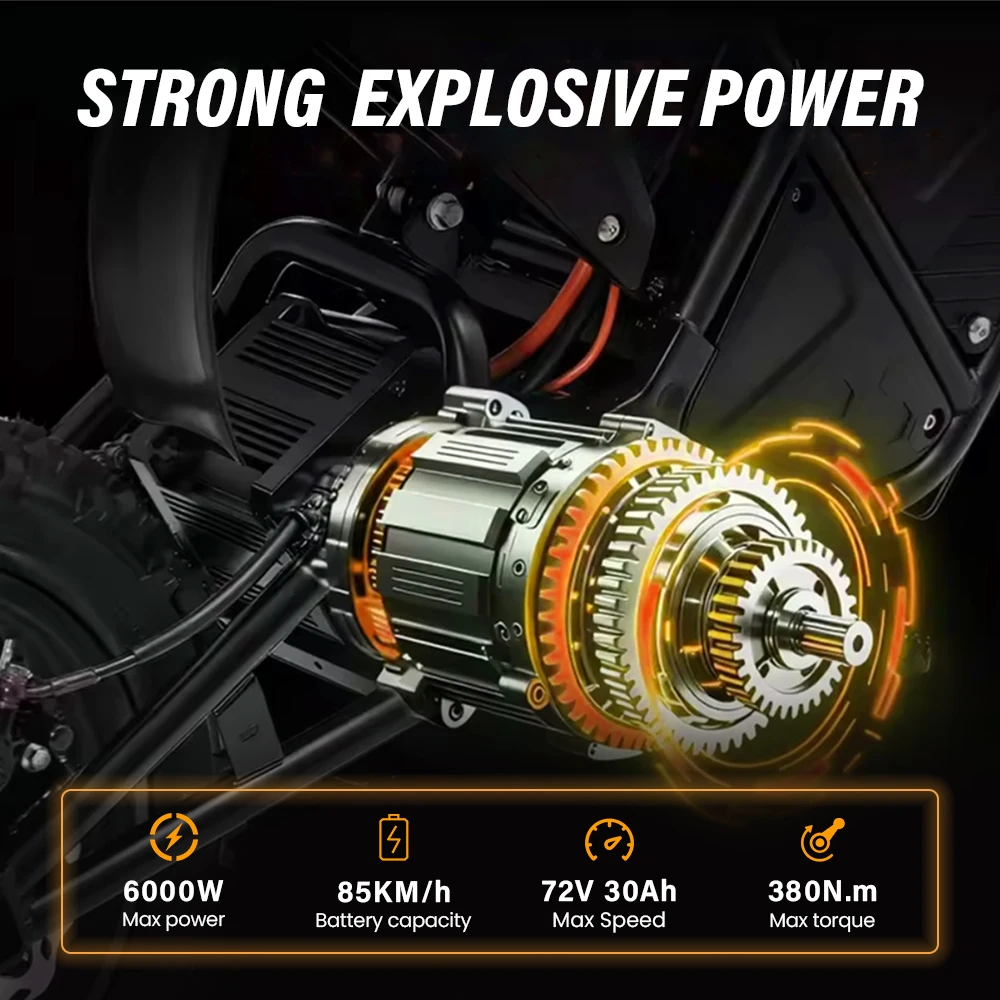 Cheerdmoto Electric Dirt Bike Mid-Drive Motor 72V/30AH/6000W Electric Motorcycle Bike Hydraulic Brakes Electric Bicycle