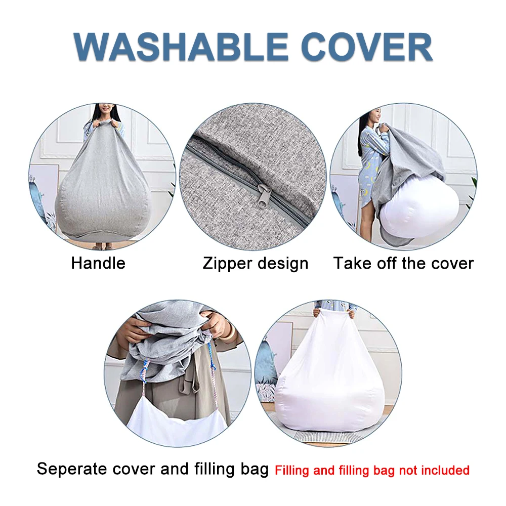 Lazy Sofa Cover Solid Chair Covers Without Filler Linen Cloth Lounger Seat Bean Bag Pouf Puff Couch Tatami Living Room Beanbags 6