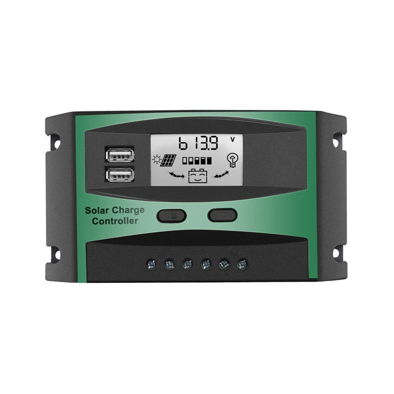 LCD 기능 태양광 컨트롤러, 듀얼 USB, 5VDC 출력, 태양 전지 패널, 배터리 충전 레귤레이터, 30A, 12V, 24V