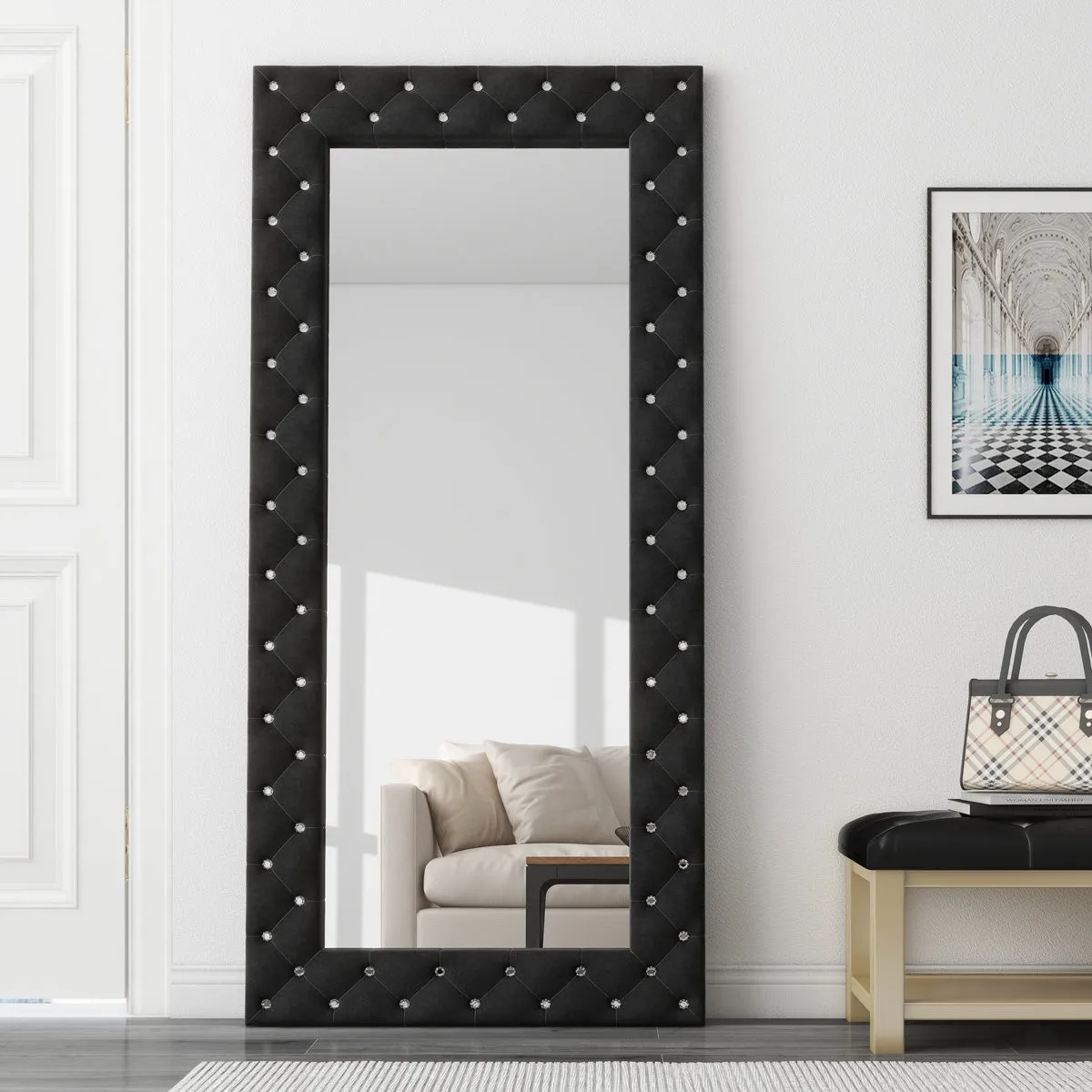 Black Crystal Tufted Mirror 1
