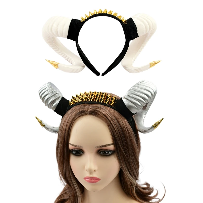 

Carnival Demon Curved Horn Shape Headband Evil Queen Hair Hoop Cosplay Costume Magic Witch Headpiece Accessory for Girl