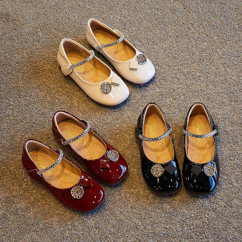 Girls Princess Leather Shoes Spring Autumn PU Children's Flats Versatile Fashion Kid Causal Dress Shoe for Wedding Party
