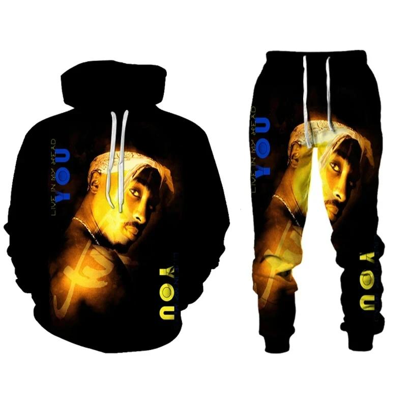 Rap Singer 2 PAC Tupac 3D Printed Hoodie Suit Men Sweatshirts Sweatpants Casual Fashion Two Piece Tracksuit Set Men's Clothing 6
