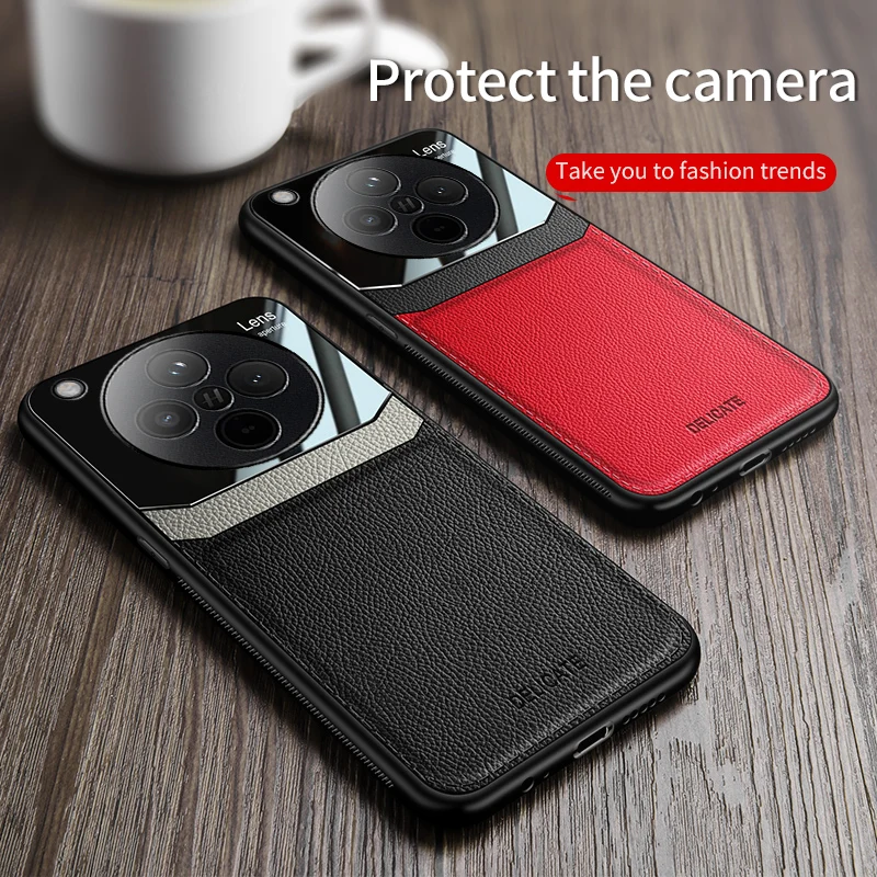 Luxury Acrylic Leather Phone Case with Camera Protection and Silicone Frame