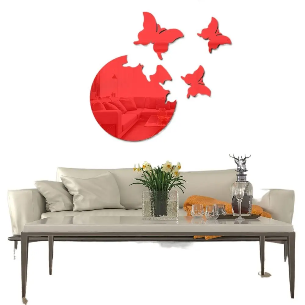 4Pcs/set Elegant DIY 3D Butterfly Mirror Sticker Mirror Acrylic Butterfly Decal Self-adhesive Bedroom
