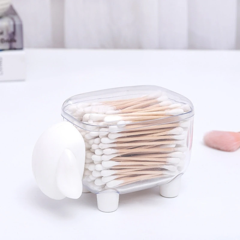 Desktop Storage Kit Cartoon Cosmetic Pads Holder Dispener with Removable Lid for Dental Flossers Makeup Paper Clamp Cotton Swabs Binder Ring