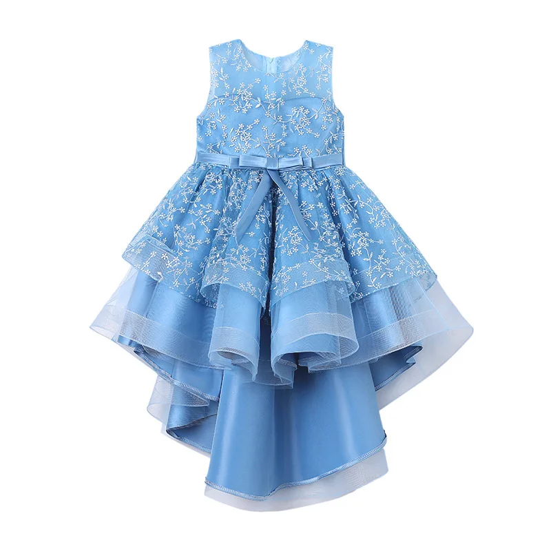 

Summer White Pink Blue Lace Kids Junior Princess Flower Girls Asymmetrical Dress Birthday Wedding Party Tulle Gown