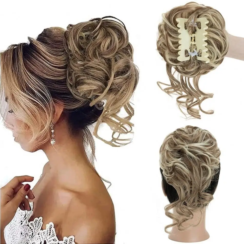 Messy Bun Hair Piece Claw Curly Wavy Hair Buns Extensions Tousled Updo Anti-slip Wig Hair Gripper Fake Bun Clip Styling Tool