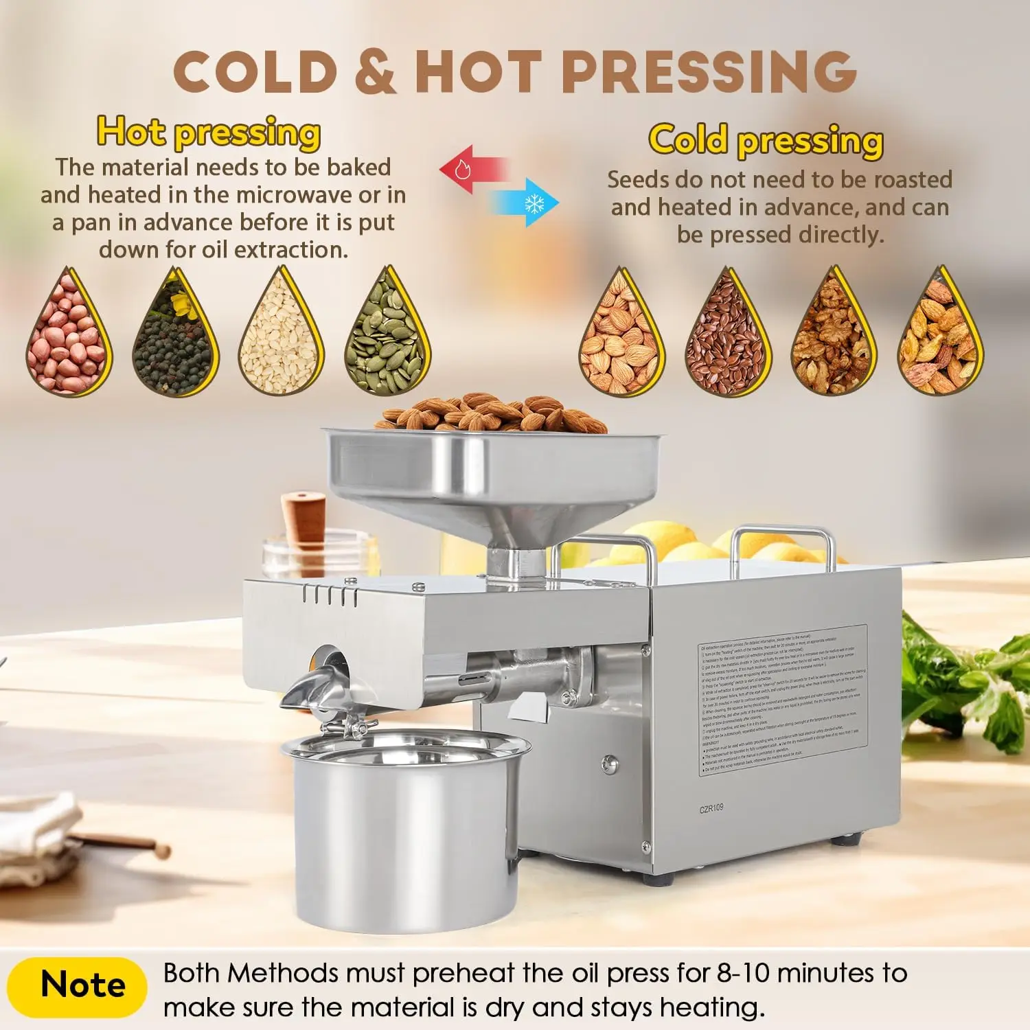 1200W Household Commercial Automatic Oil Press Machine Nuts Seeds Oil Presser Pressing Machine Cold Press Hot Pressing 3