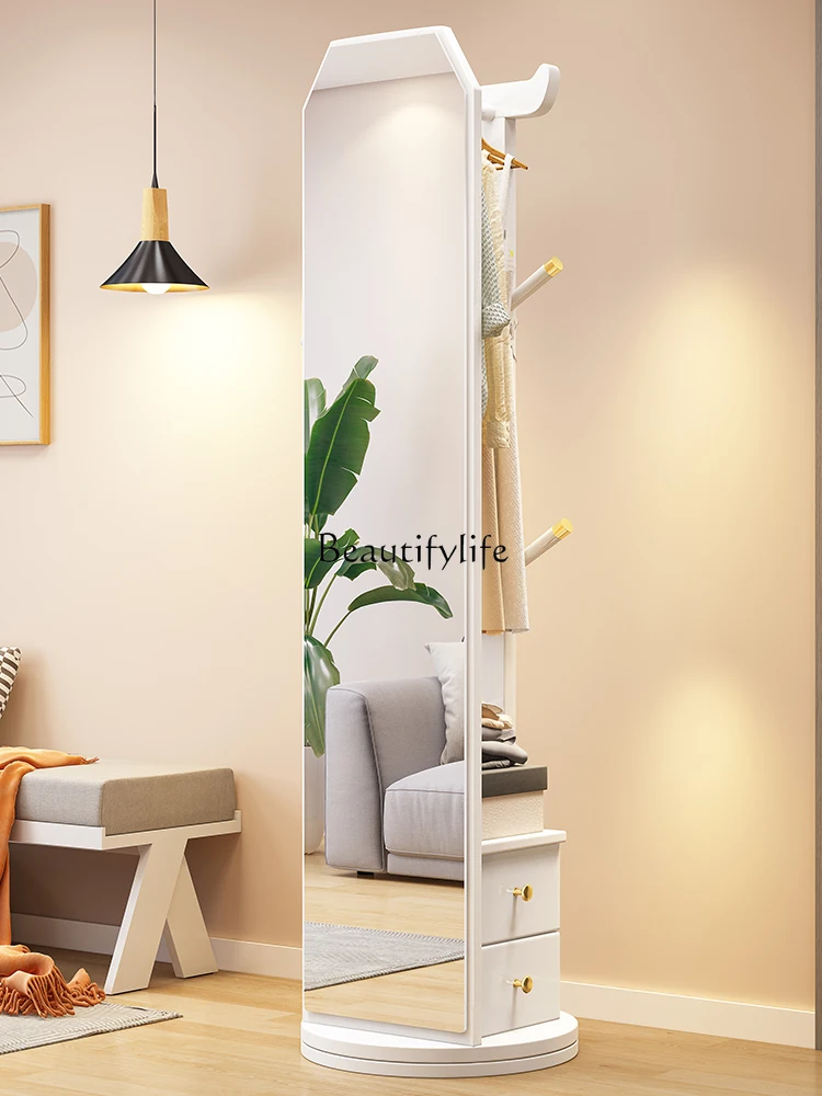 

Floor Rotatable Full-Length Mirror Combination Nordic Hanger Clothes Mobile Storage Rack