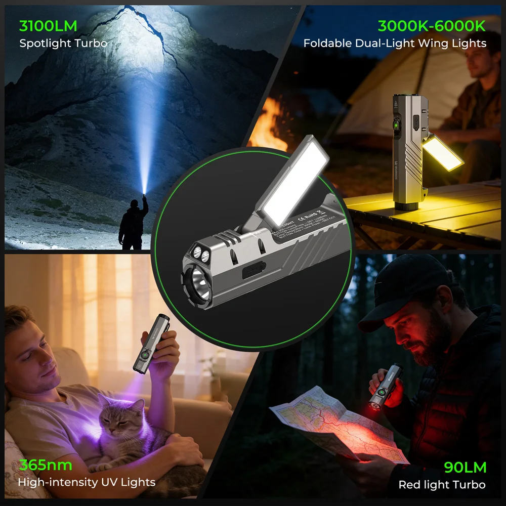 Wurkkos HD05 손전등 3000LM LED 21700 충전식 배터리 매우 긴 배터리 수명 다기능 사냥 하이킹 서치라이트