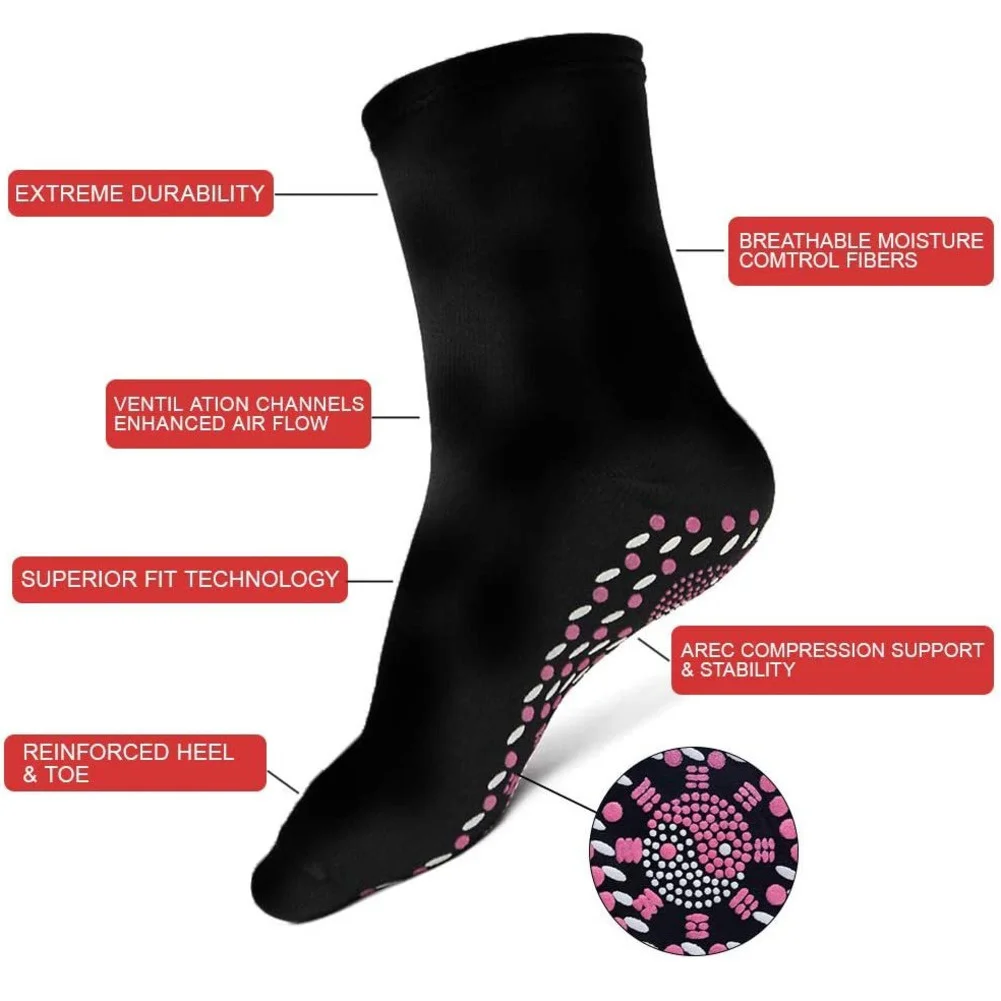 1 Pair Self-heating Tourmaline Socks Camping Hiking Skiing Winter Cold Feet Warm Socks Comfortable Magnetic Unisex Heated