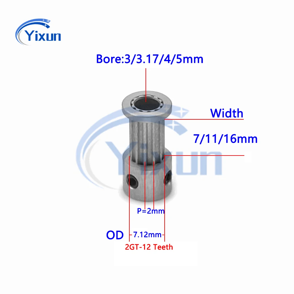 Description Picture 2 of item12 Teeth 2GT G2M Timing Belt Pulley Bore 3/3.17/4/5mm Fit Belt Width 6/10/15mm 2GT Sheave Gear Synchronous Wheel 12Teeth 12T GT2