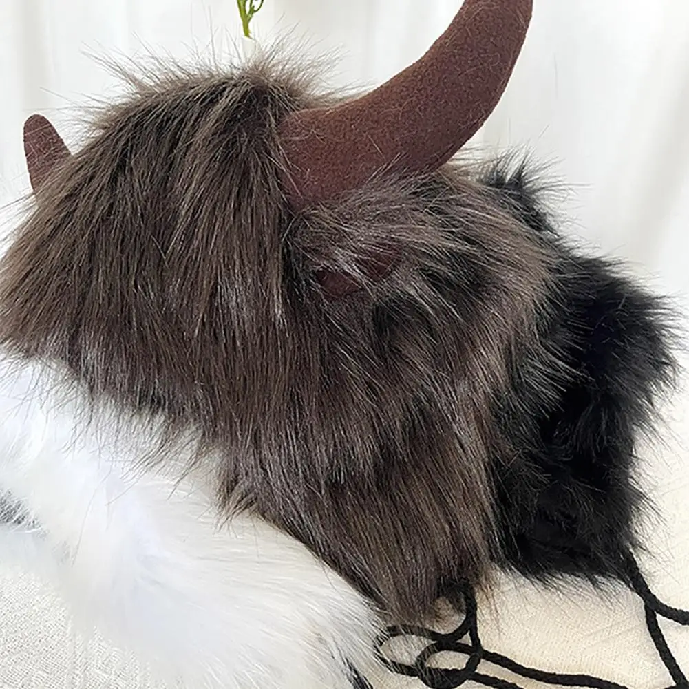 Winter Hat Personality Funny Big Cow Horn Thick Warm Faux Fur Ear Thunderbolt Windproof for Women Men