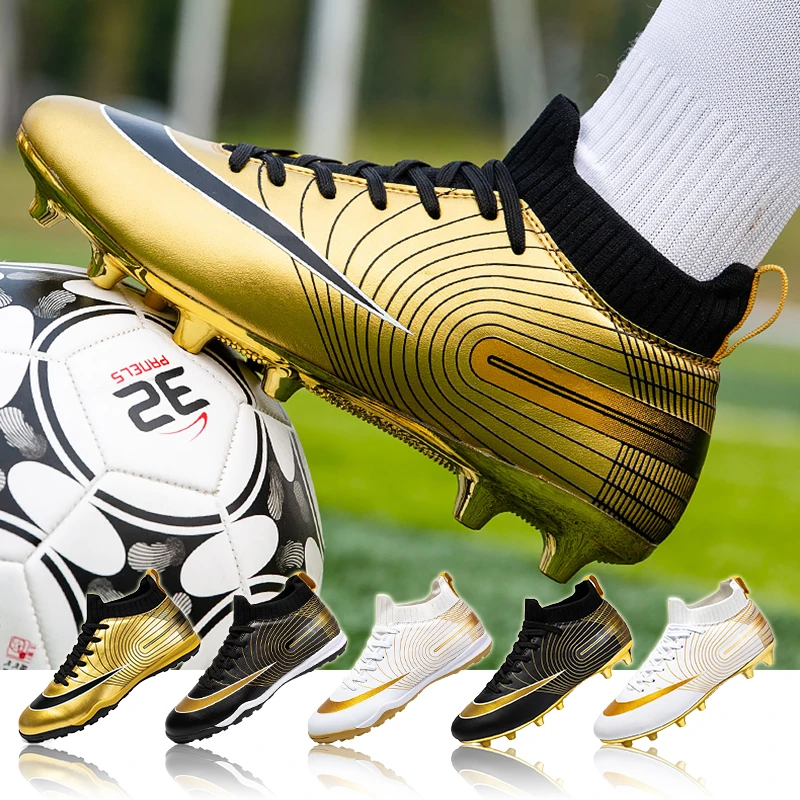 Zapatos de fútbol dorados de lujo para hombre, botas de fútbol puntas largas, tacos de para exteriores, zapatos de fútbol para entrenamiento de niños| | - AliExpress