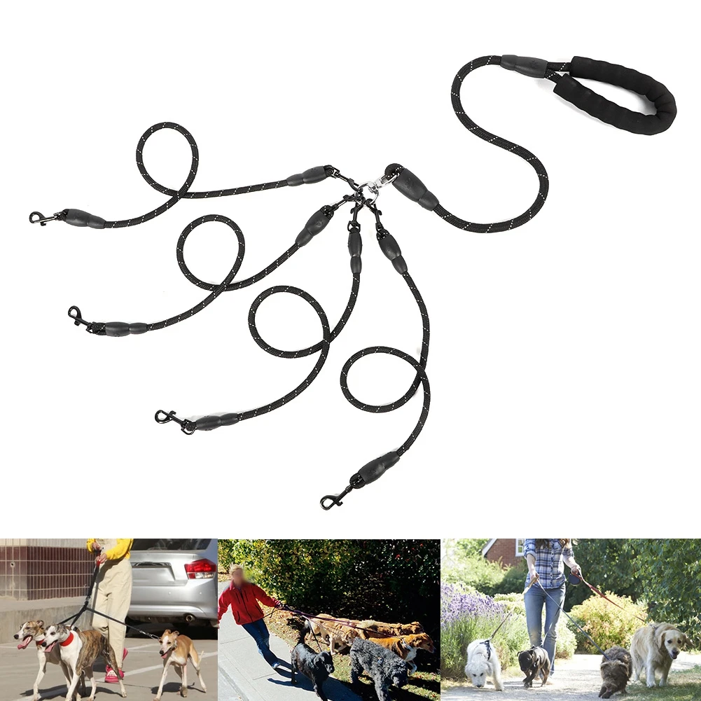 

Pet Dog Wear Resistant 4-Ways Traction Rope Accessory For Outdoor Walkingblack 4 Heads