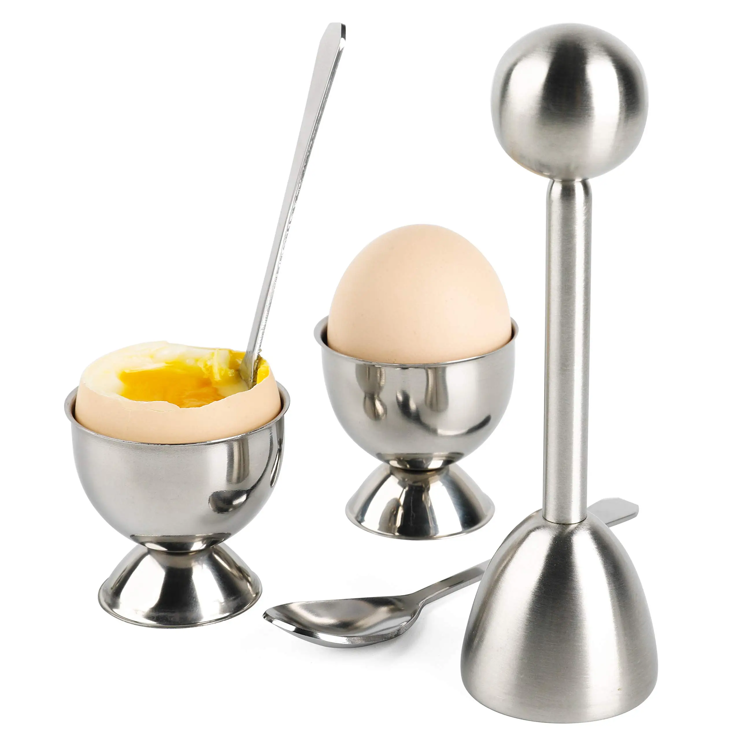 Egg Cracker Topper Stainless Steel Shell Separator Remover Breakfast Kitchen Tool Soft Hard Boiled Cutter Set Soft Hard Boiled
