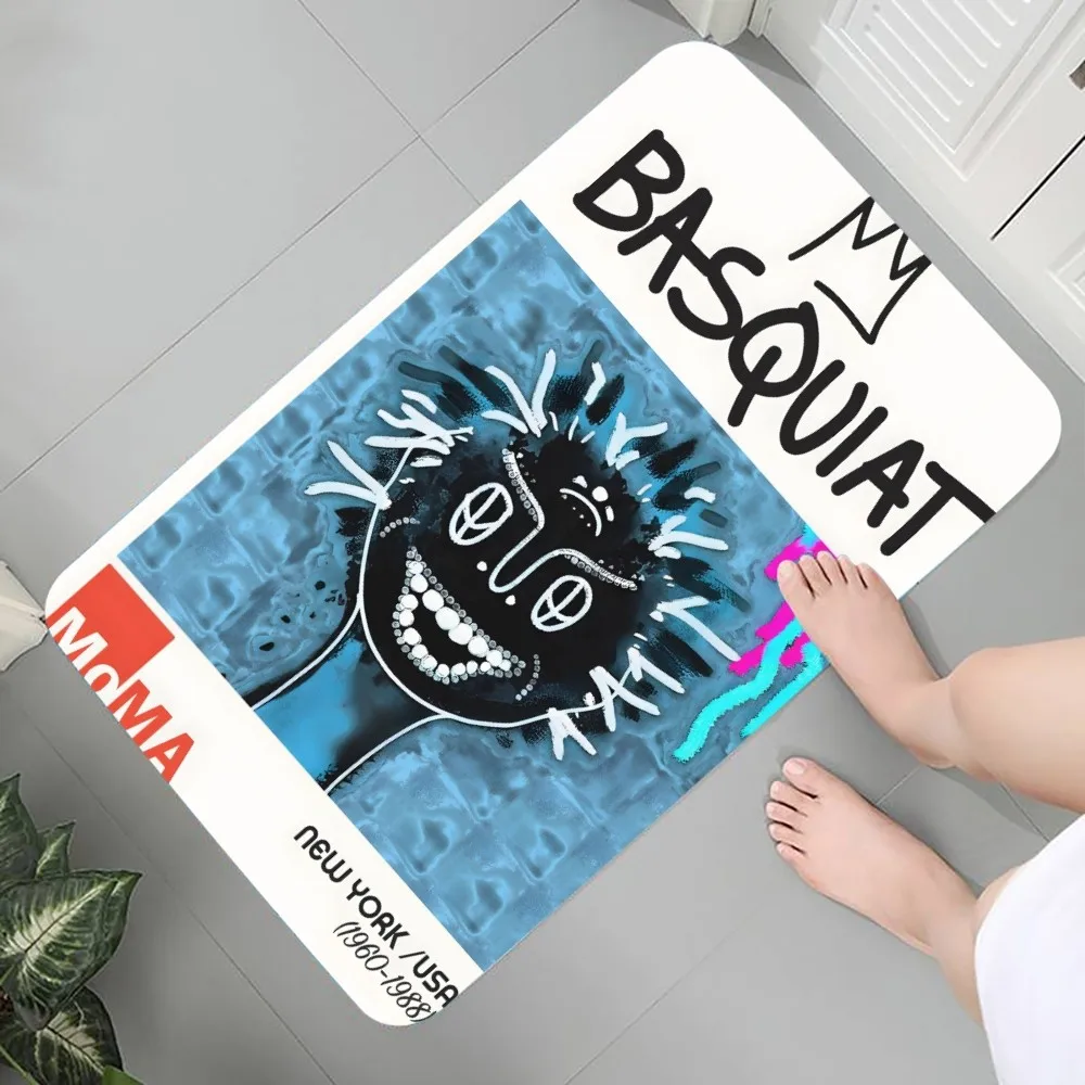 thumbnail image 1 of Felpudo de franela con estampado gráfico abstracto de B-Basquiats-Art para baño, cocina, entrada, decoración del hogar, 1 of 4