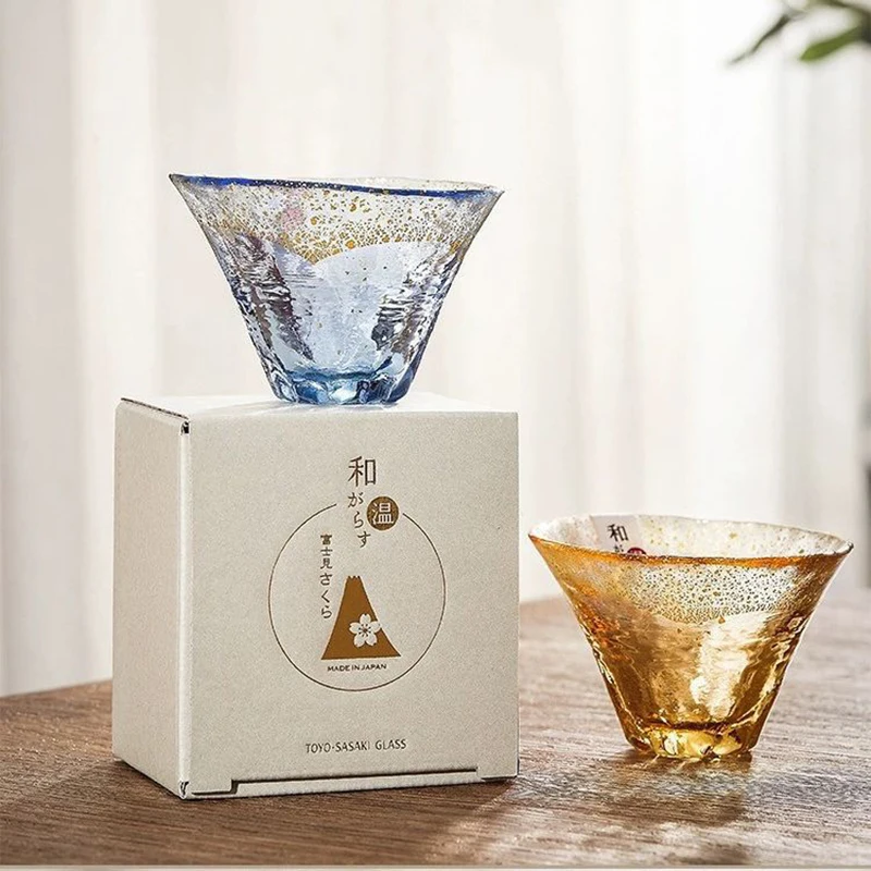 80ml Japanese Oriental Sasaki Mount Fuji Cherry Blossom Cup Handmade Gold Foil Sake Cup Glass Cold Wine Small Tea Gifts