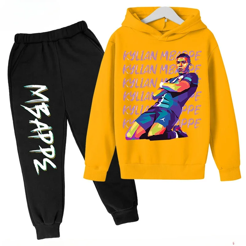 thumbnail image 1 of Conjunto de sudadera y pantalones con estampado de Mbappé para niños, primavera y otoño, conjunto de ropa deportiva de 2 piezas para niños y niñas, ropa para niños, 1 of 5