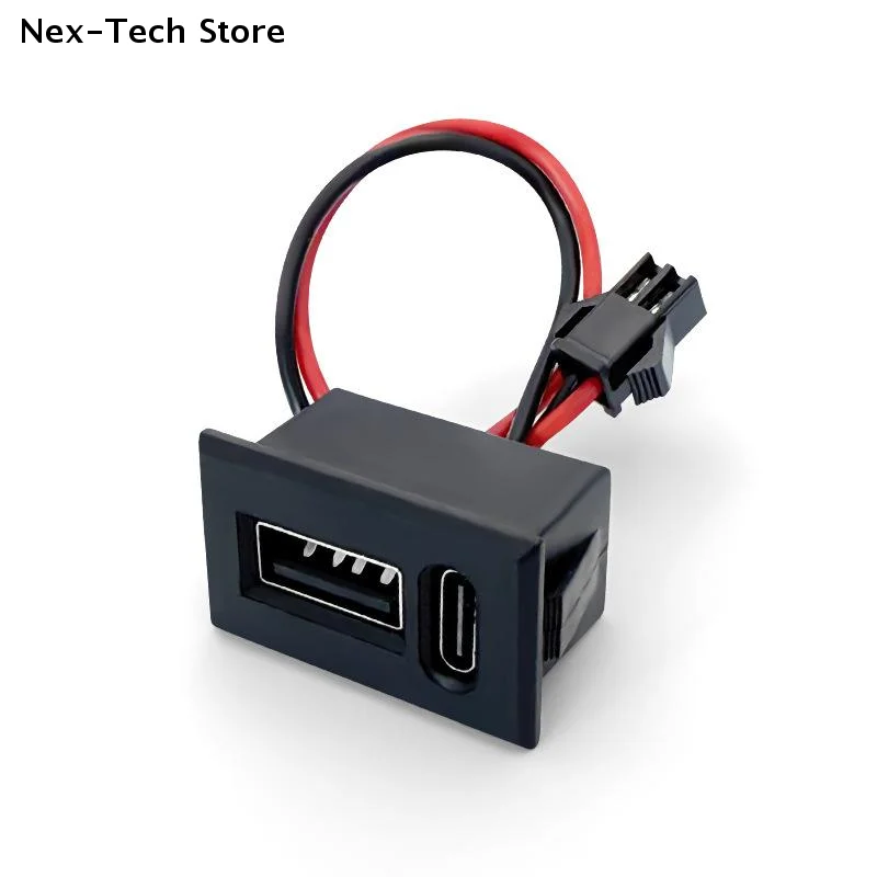 Dual-Layer USB Charging Socket with Type-C Connector and USB Female Base