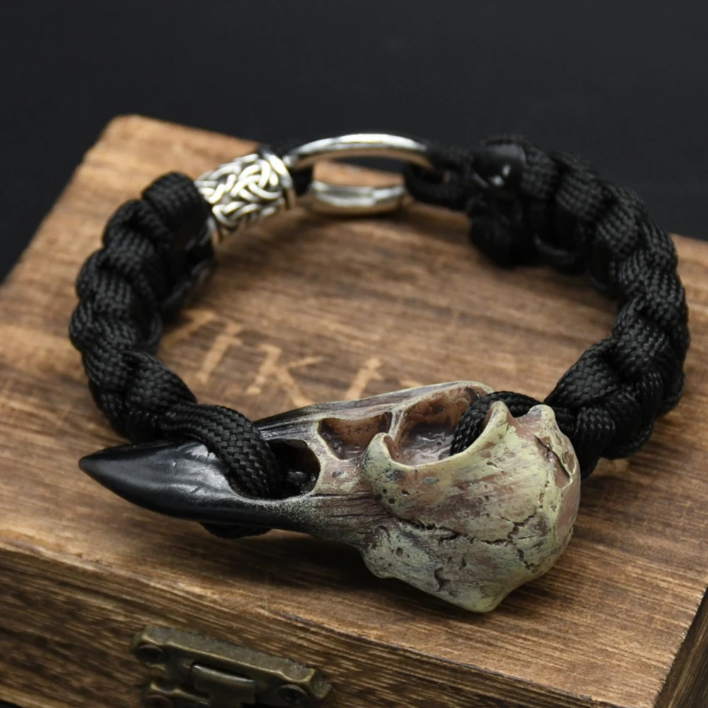 Odin Crow Skeleton Bracelet Vikings Eagle's head Pendant Rune Bead Paracord Rope Norse Pirates Rune Valknut Amulet Jewelry Gift