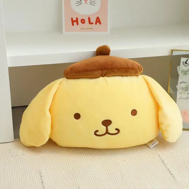 Sanrioed Pom Pom Purin Car Headrest Neck Pillow Car Seat Belt Cover Kawaii Car Head Pillow Blanket Auto Seat Belt Shoulder Pad